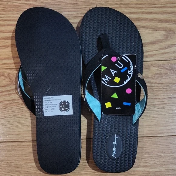 Maui and Sons Blue and Black Flip Flops - Picture 2 of 6